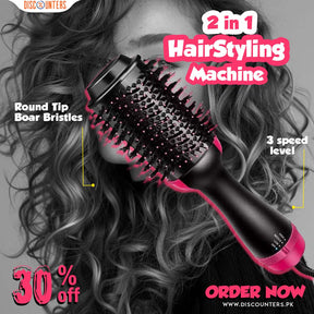 Electric 3 in 1 Hot Air Brush – Hair Dryer, Straightener & Curler Brush (Ceramic Coated)