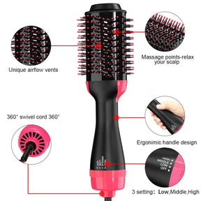 Electric 3 in 1 Hot Air Brush – Hair Dryer, Straightener & Curler Brush (Ceramic Coated)