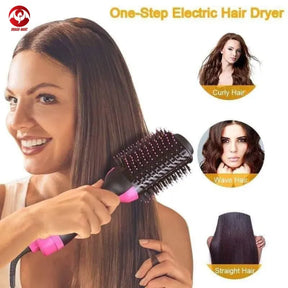 Electric 3 in 1 Hot Air Brush – Hair Dryer, Straightener & Curler Brush (Ceramic Coated)