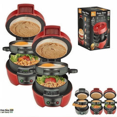 Electric Burger & Sandwich Maker – 3-in-1 Grill, Toaster & Panini Press (600W, Nonstick, Red)
