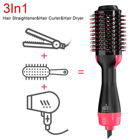 Electric 3 in 1 Hot Air Brush – Hair Dryer, Straightener & Curler Brush (Ceramic Coated)