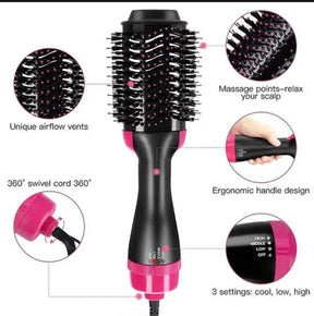 Electric 3 in 1 Hot Air Brush – Hair Dryer, Straightener & Curler Brush (Ceramic Coated)