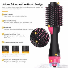 Electric 3 in 1 Hot Air Brush – Hair Dryer, Straightener & Curler Brush (Ceramic Coated)