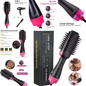 Electric 3 in 1 Hot Air Brush – Hair Dryer, Straightener & Curler Brush (Ceramic Coated)