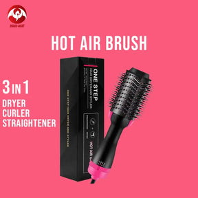 Electric 3 in 1 Hot Air Brush – Hair Dryer, Straightener & Curler Brush (Ceramic Coated)